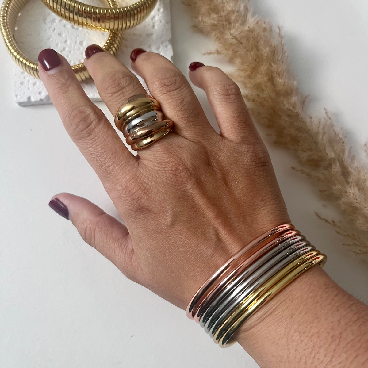 Pulseras Brillo Tri Color (7 Piezas)|Recubrimiento IP